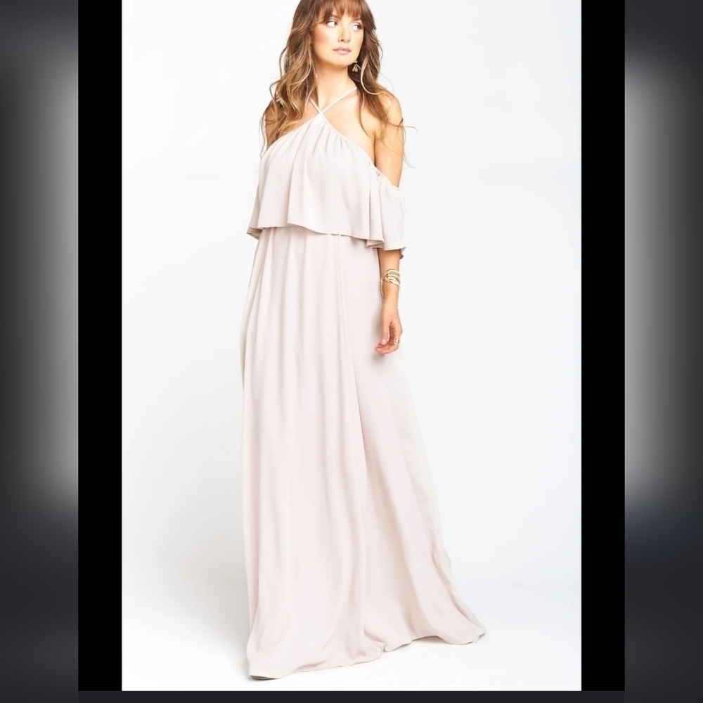 Show Me Your Mumu Rebecca Ruffle Maxi Dress Lavender ecru chiffon flowy dress S